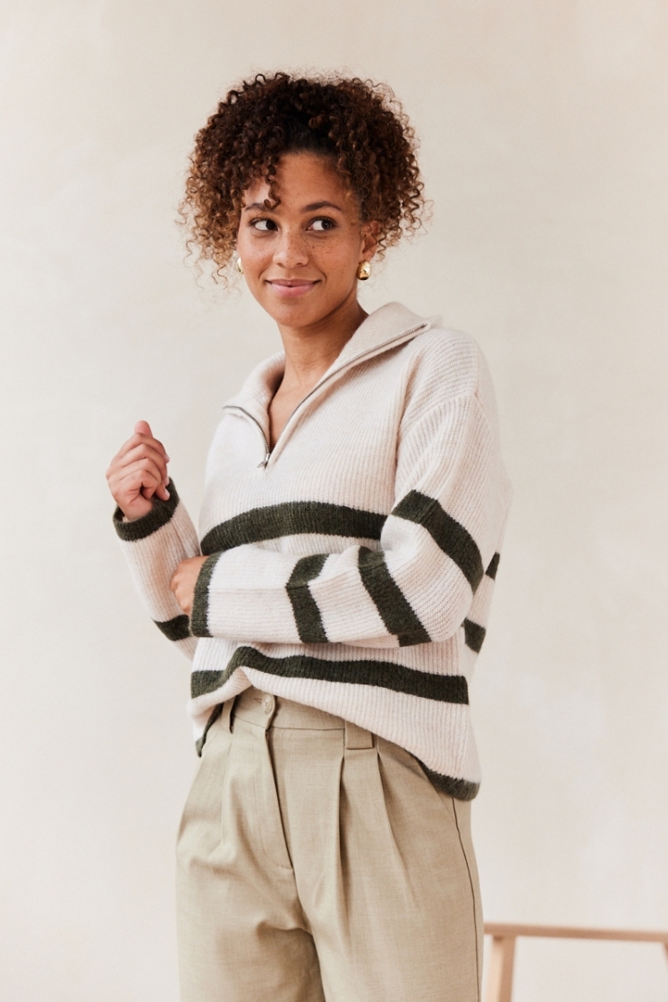 SlfMaline LS knit half zip birch