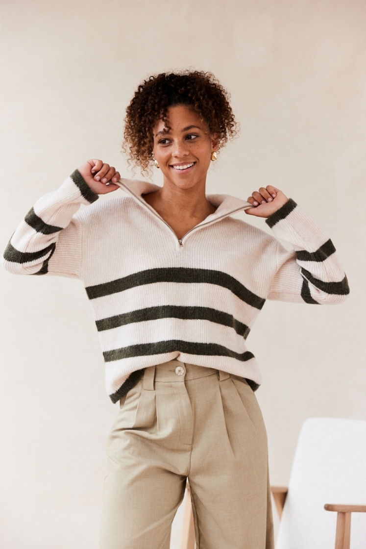 SlfMaline LS knit half zip birch
