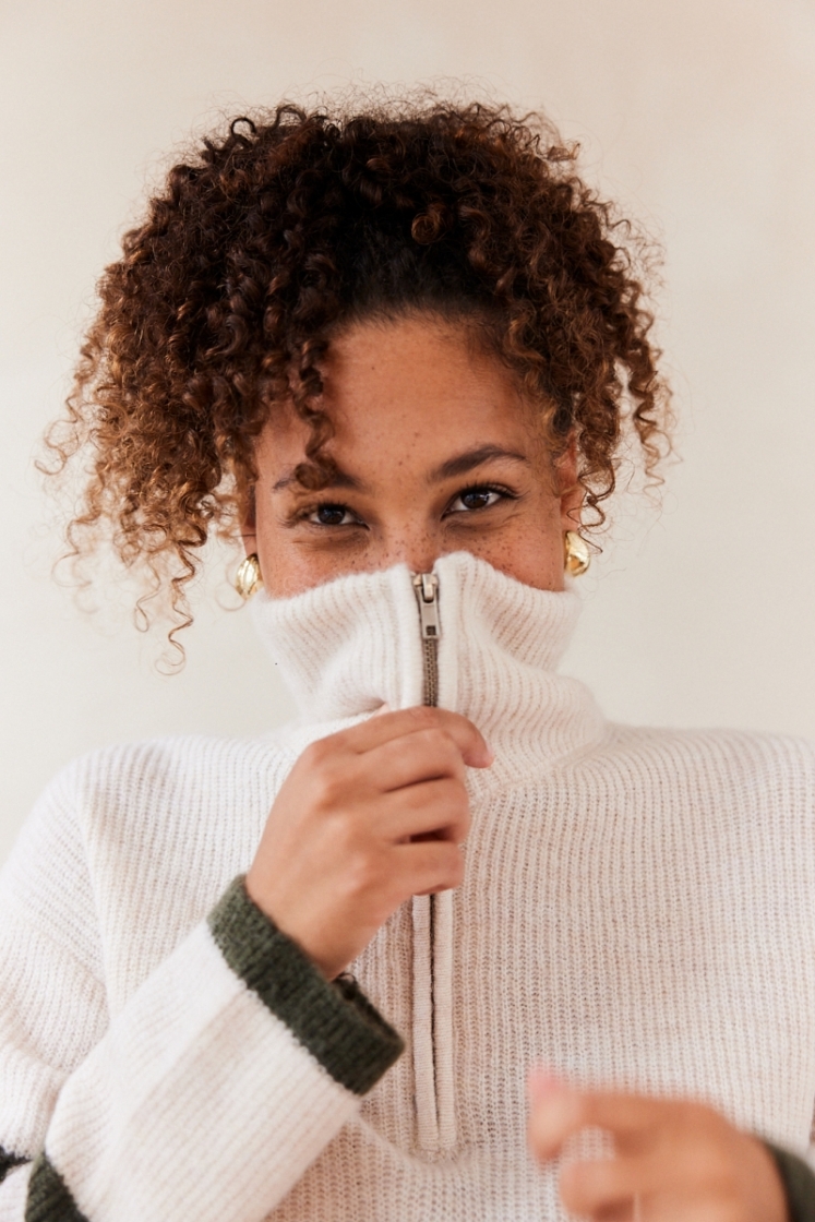 SlfMaline LS knit half zip birch