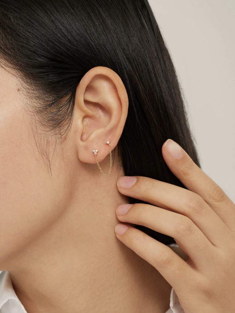 Oorbel Lira Double Stud Chain Gold