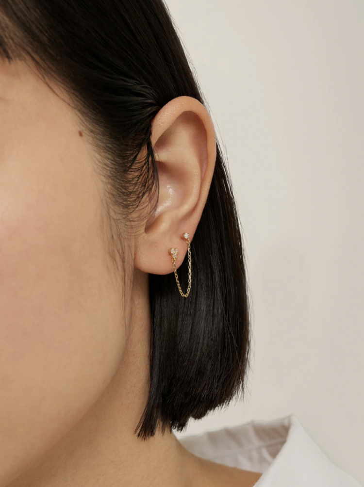 Oorbel Lira Double Stud Chain Gold