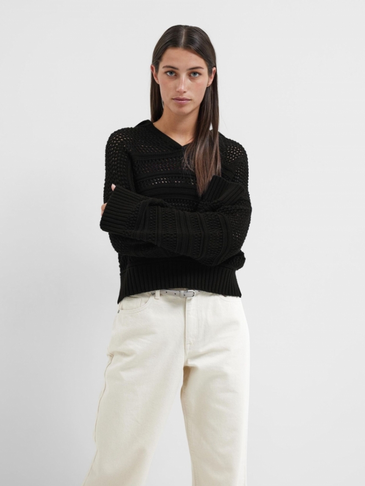 SlfFina LS collar knit Black