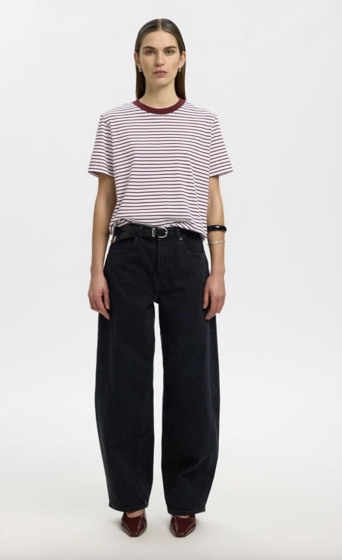 SlfEssential ss striped Boxy Tawny port / br