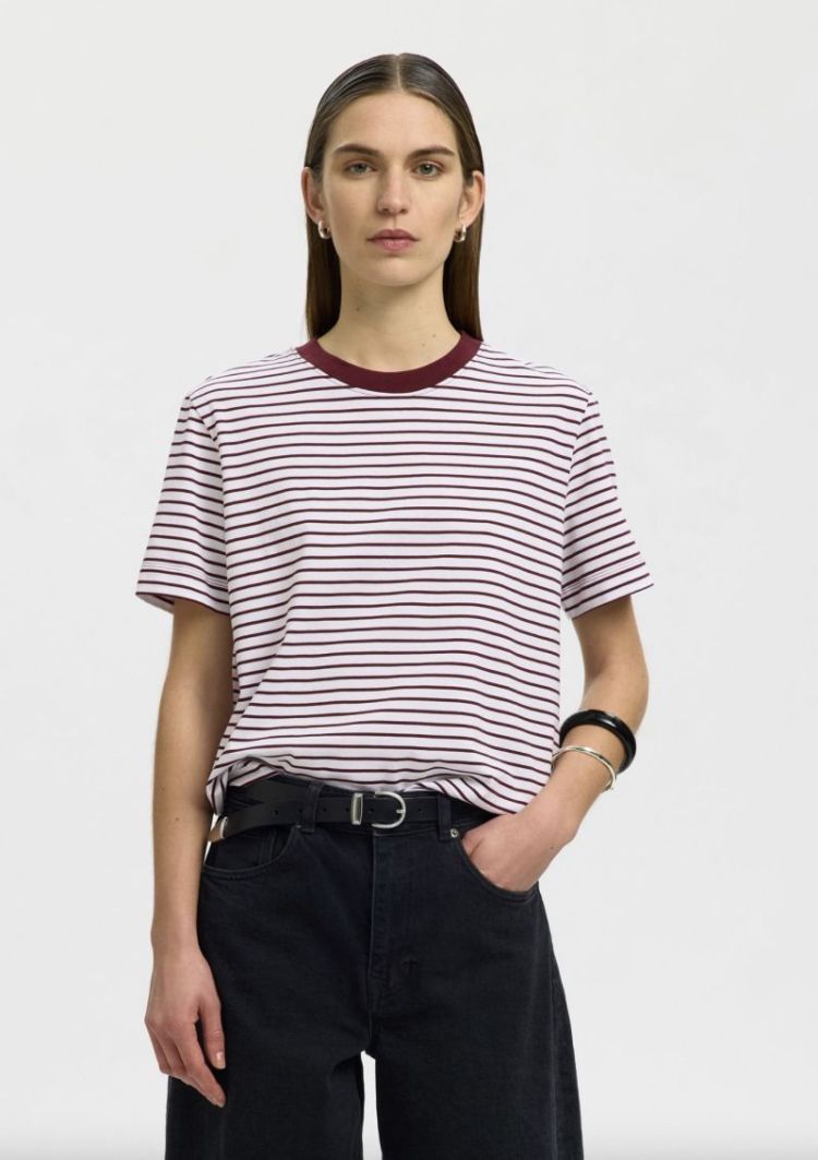 SlfEssential ss striped Boxy Tawny port / br
