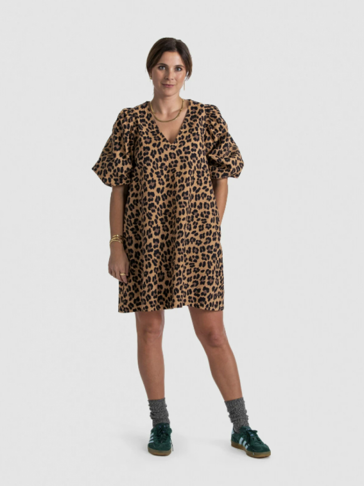 Idris seersucker dress short Leopard