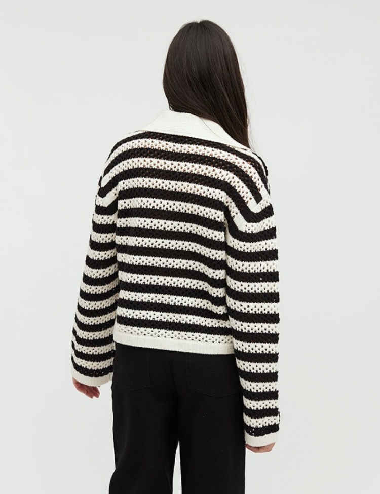 Laryanna-M knit stripe Black/Sugar str