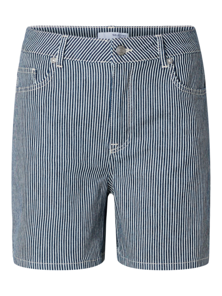 Slfmyra hw stripe denim shorts Medium Blue Den