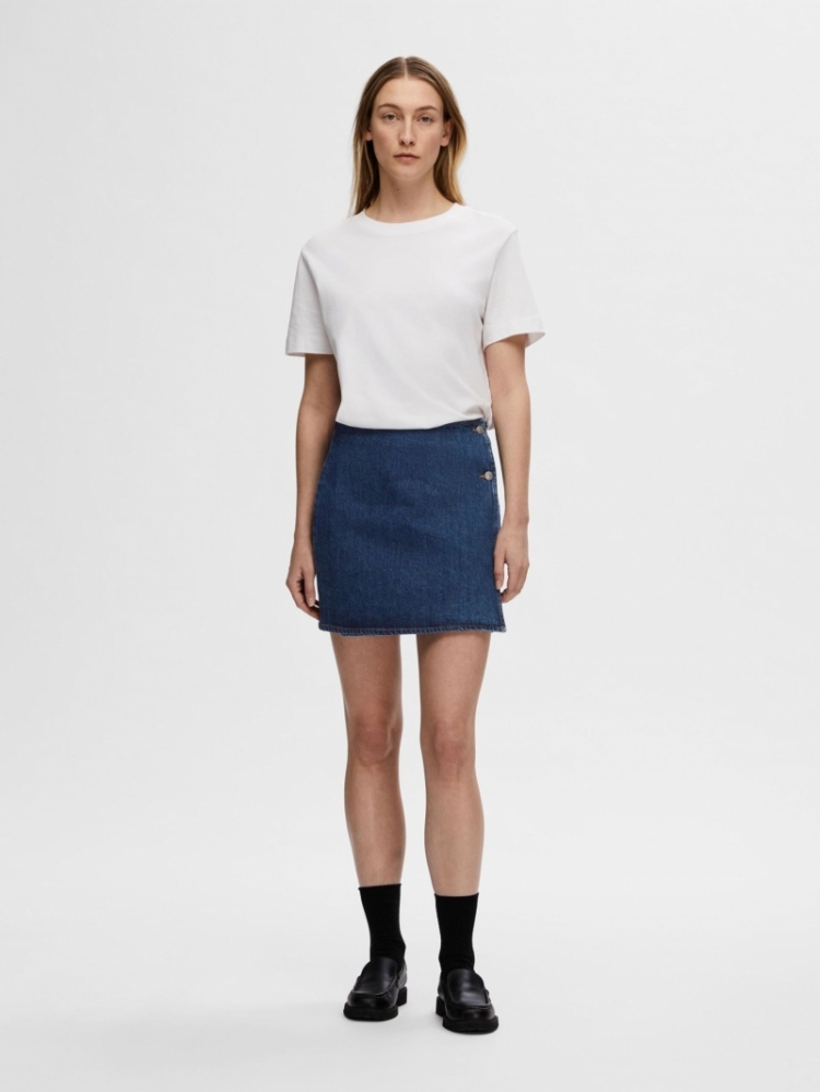 Slfclair HW midi short skirt Medium BLue Den