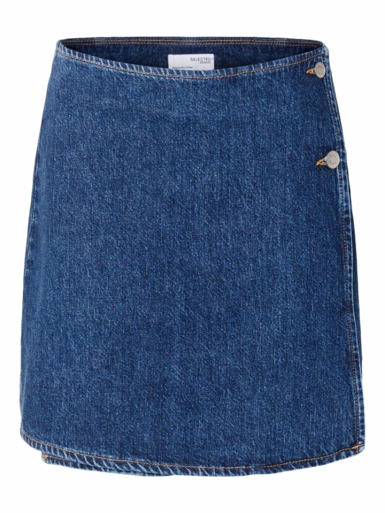 Slfclair HW midi short skirt Medium BLue Den
