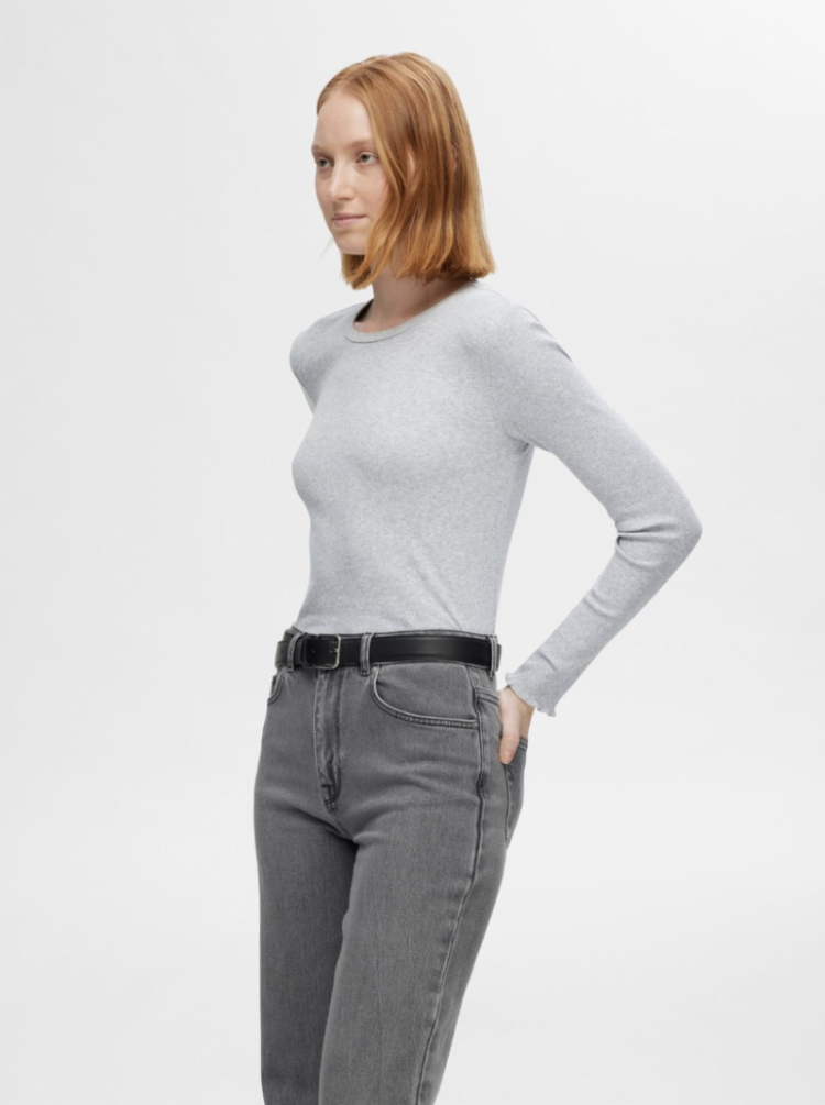Slfanna LS crew neck tee noos light grey mela