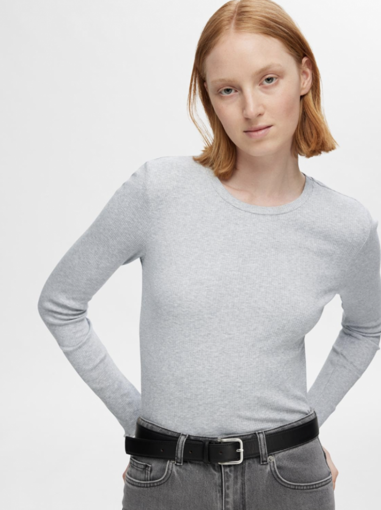 Slfanna LS crew neck tee noos light grey mela