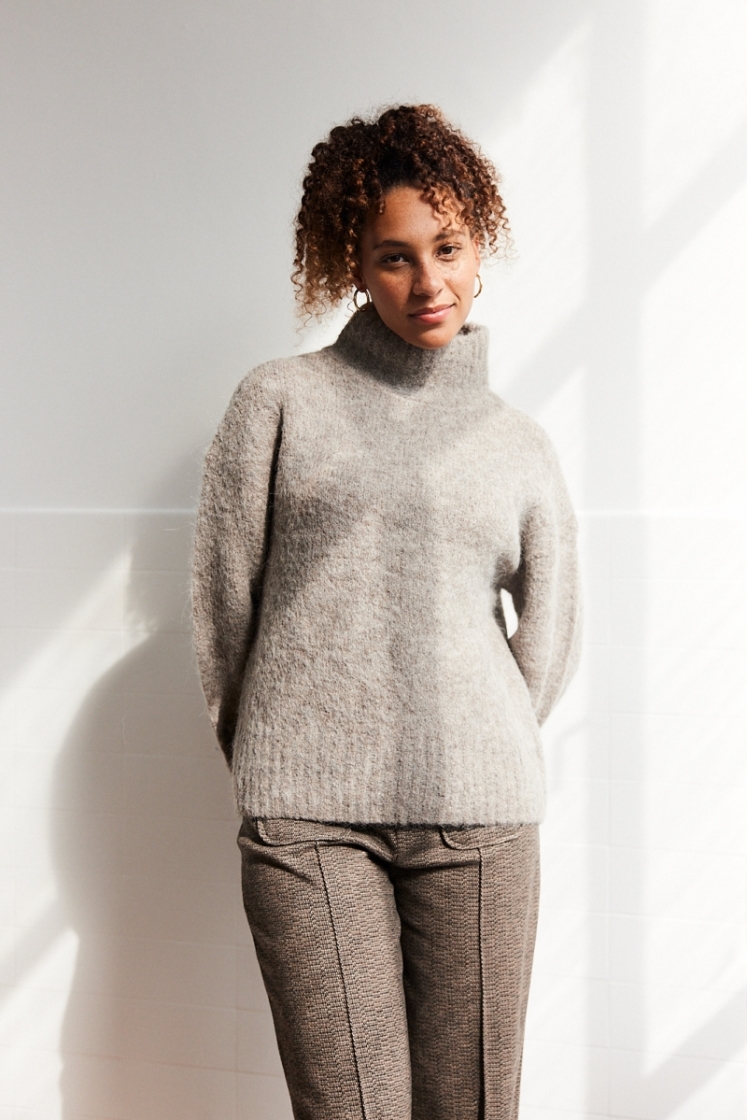 slfgabella ls knit high neck n steel gray