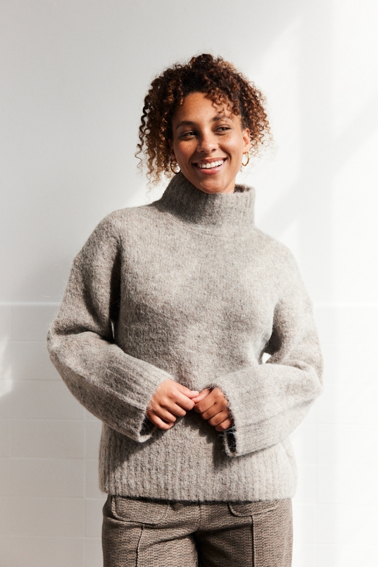 slfgabella ls knit high neck n steel gray
