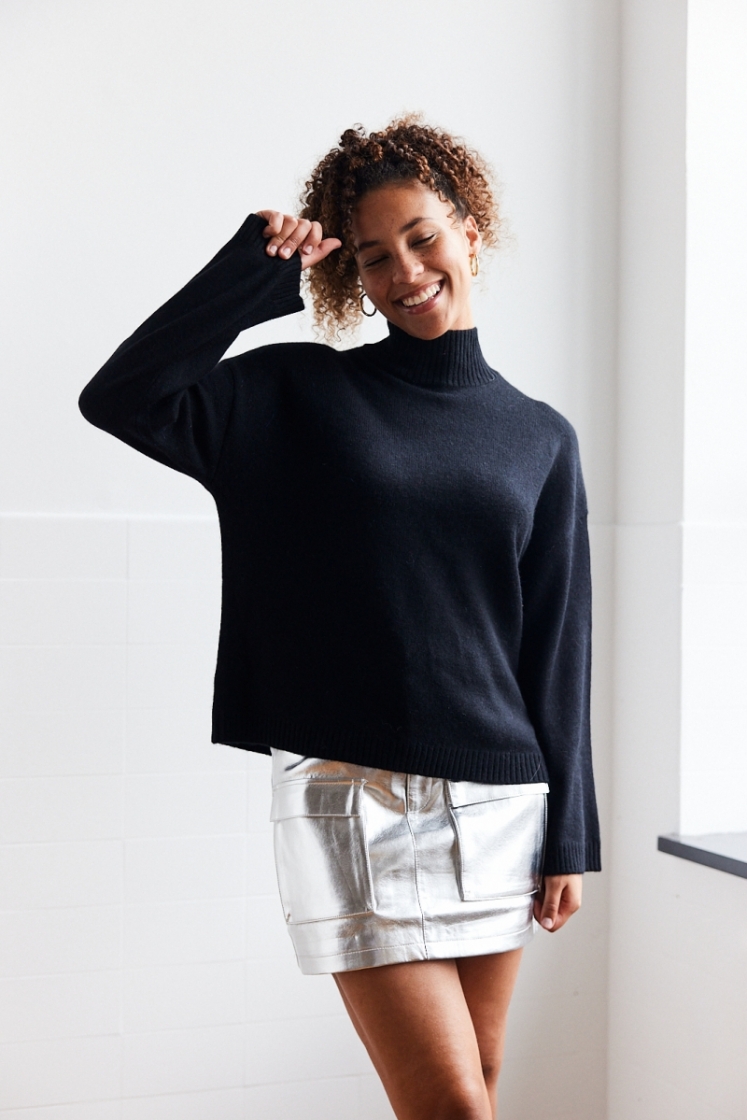 slfcille ls knit high neck noo black