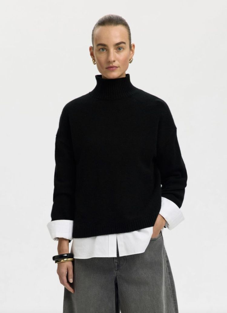 slfcille ls knit high neck noo Black