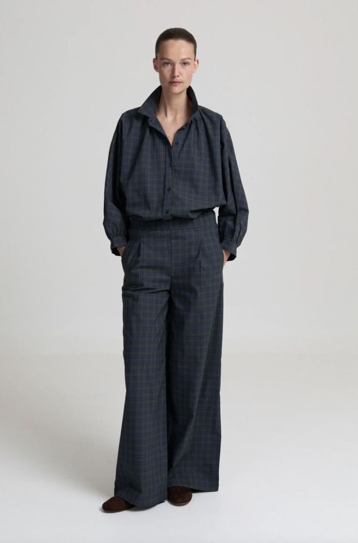 Leonie Pants Blue Kaki check