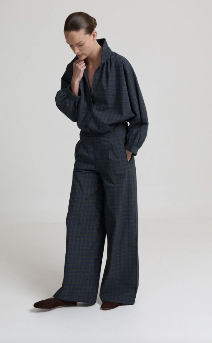 Leonie Pants Blue Kaki check