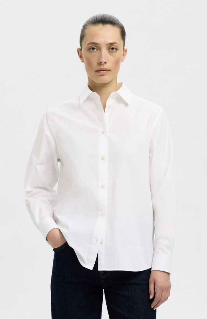 Slfester LS relaxed shirt  Bright White