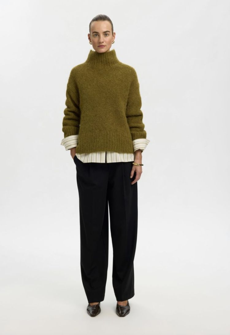 Slfgabriella ls knit high neck Fir green