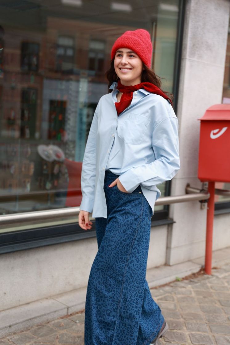 Slfester LS oversized shirt Cashmere Blue