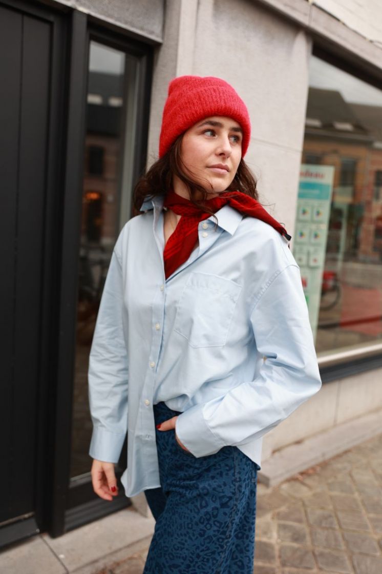 Slfester LS oversized shirt Cashmere Blue