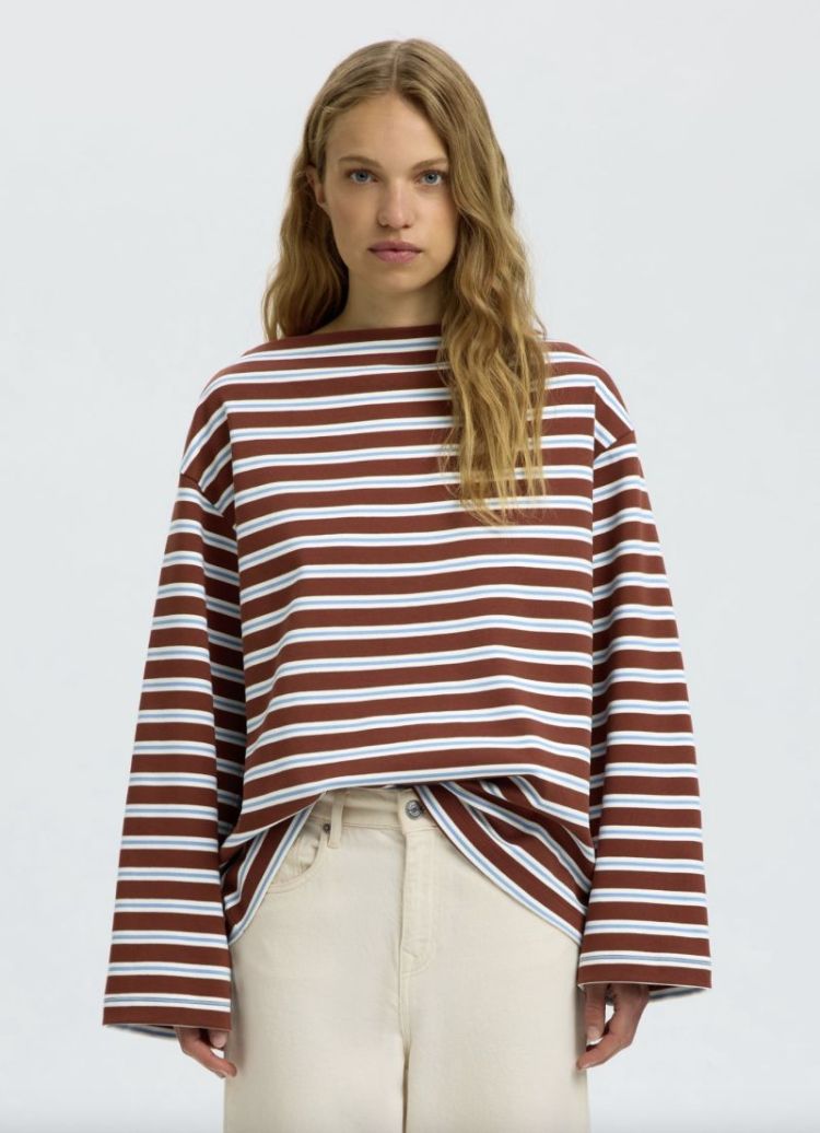 Slfpolly ls boatneck striped Cherry mahogany
