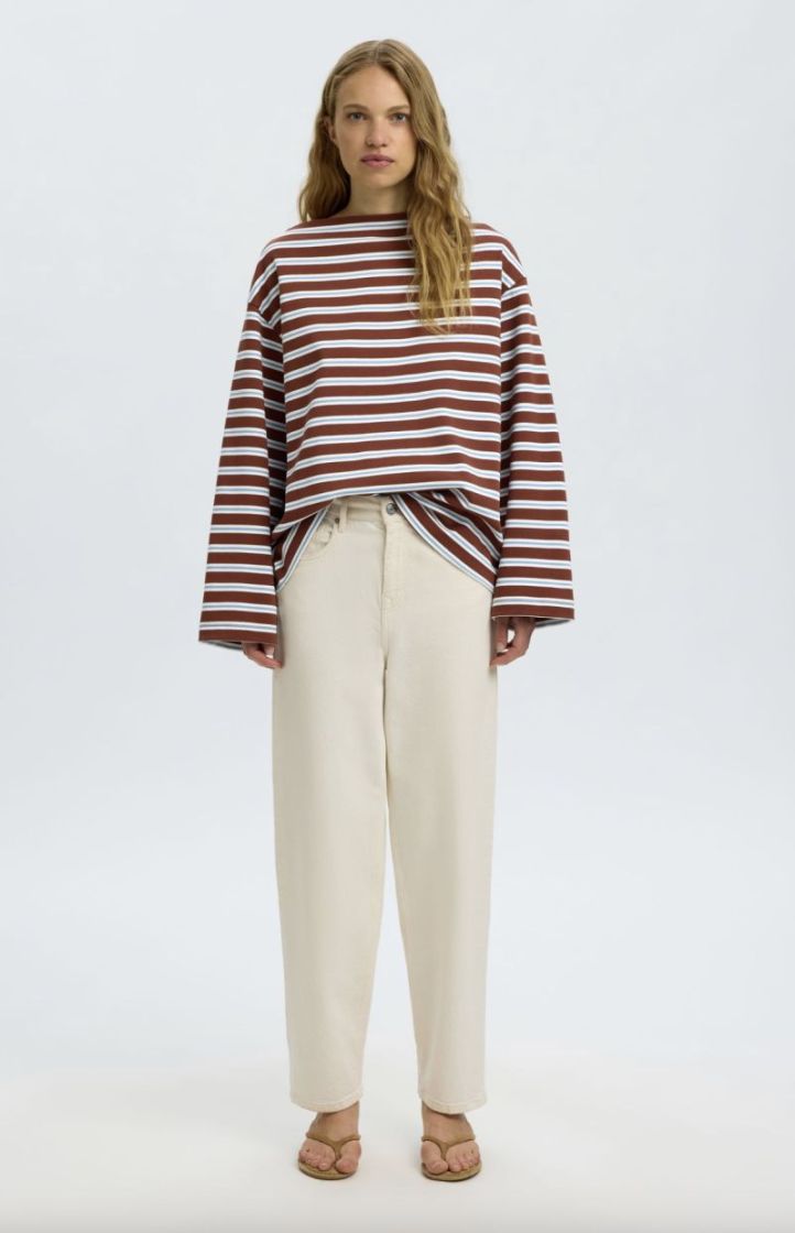 Slfpolly ls boatneck striped Cherry mahogany