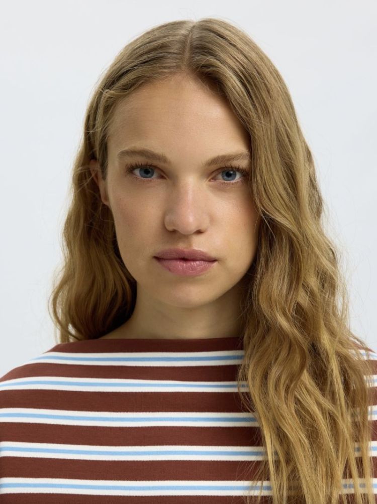 Slfpolly ls boatneck striped Cherry mahogany