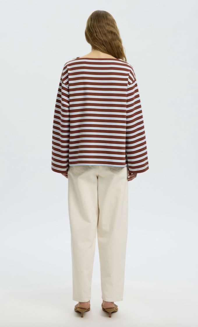 Slfpolly ls boatneck striped  Cherry mahogany