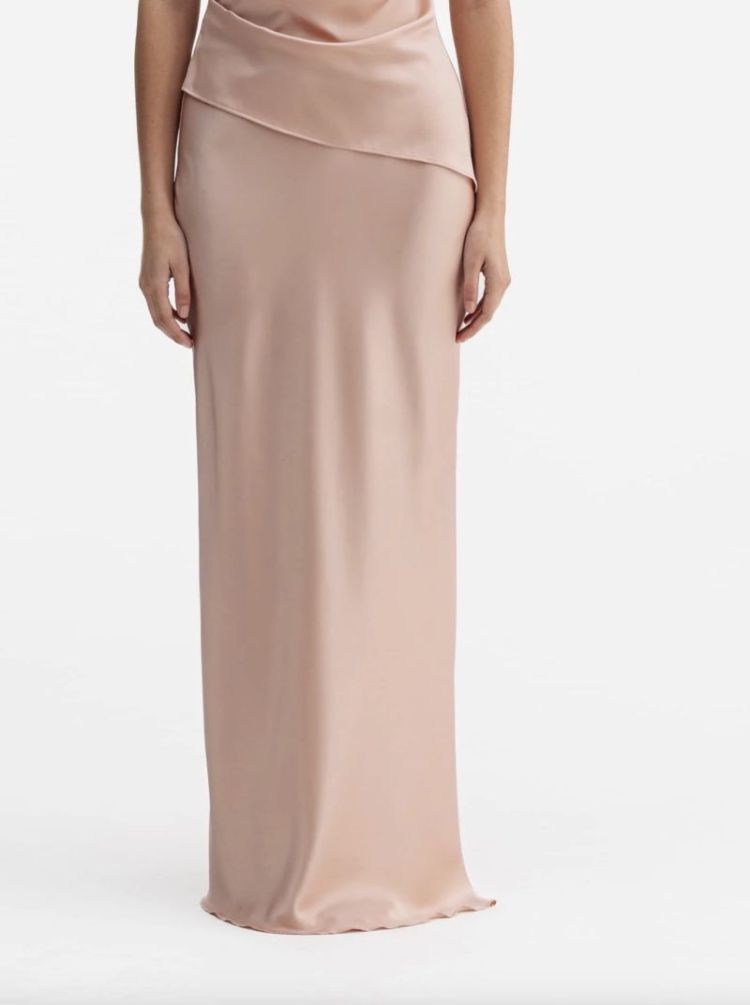 Hana long logo satin skirt Dusty pink
