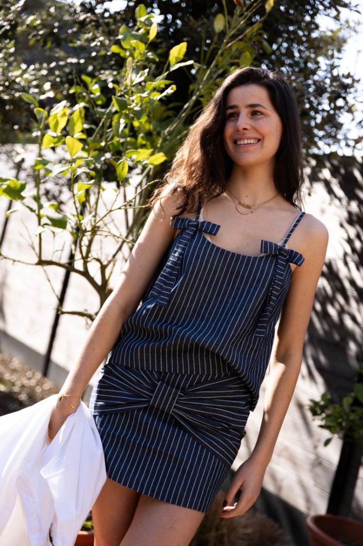 Striped mini skirt light navy