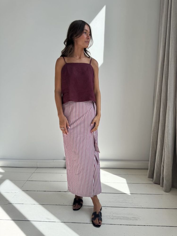 Pixie wrap skirt with side tie pink burgundy s