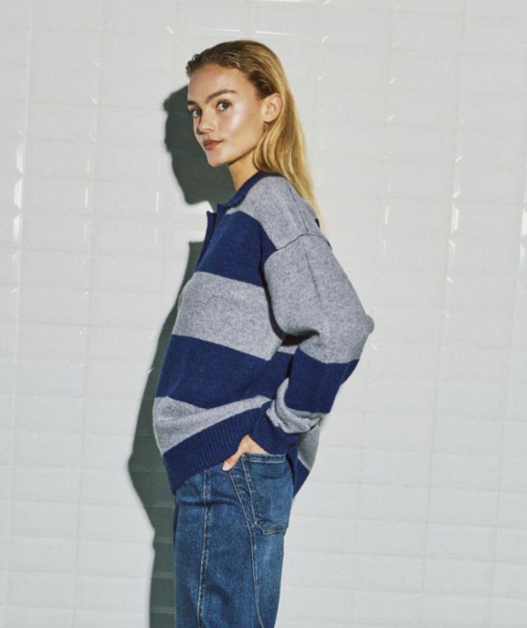 Wbliza ls henley pullover Blue grey strip