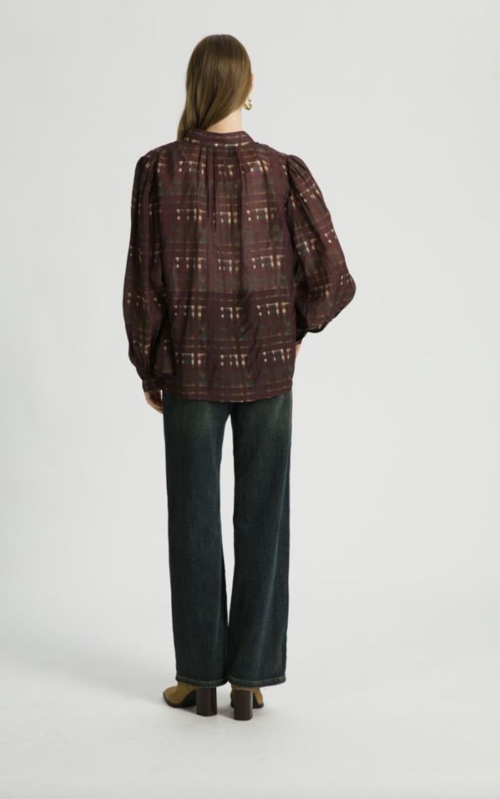 Blouse col rond ML print Brown 