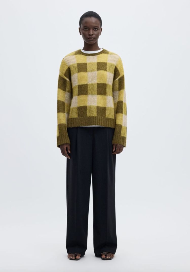 Slwlulu loose ls check knit o Avocado oil fir