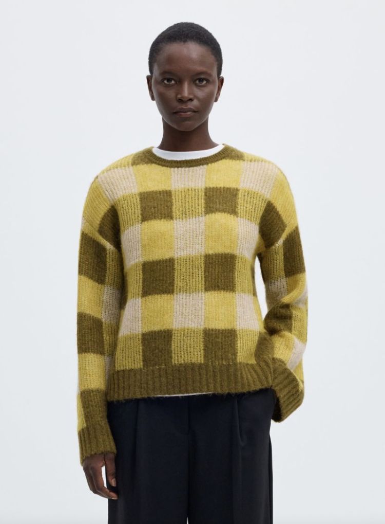 Slwlulu loose ls check knit o Avocado oil fir