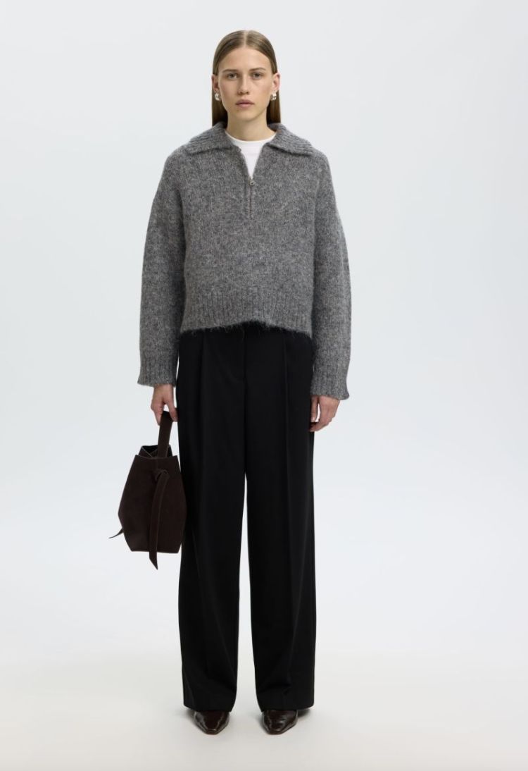 Slwanjuli ls knit half zip Medium grey mel