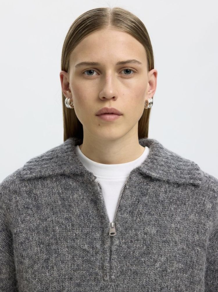 Slwanjuli ls knit half zip Medium grey mel