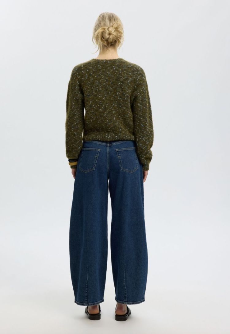 Slwkat ls knit short cardigan Fir green navy