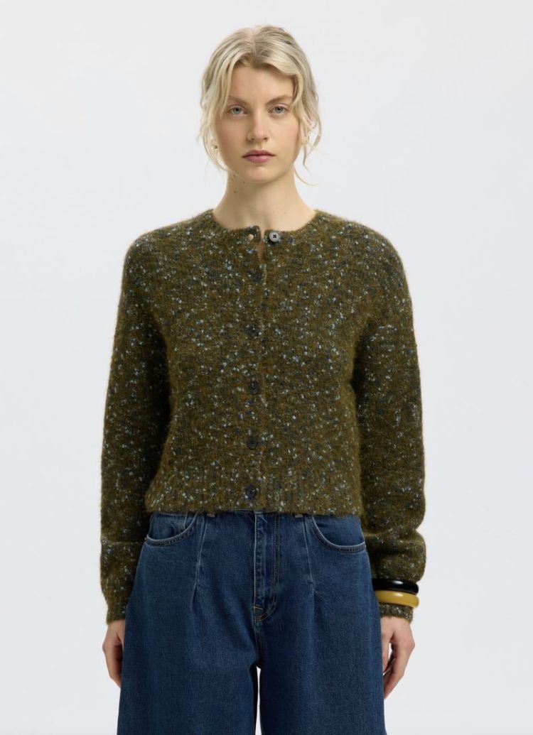 Slwkat ls knit short cardigan Fir green navy