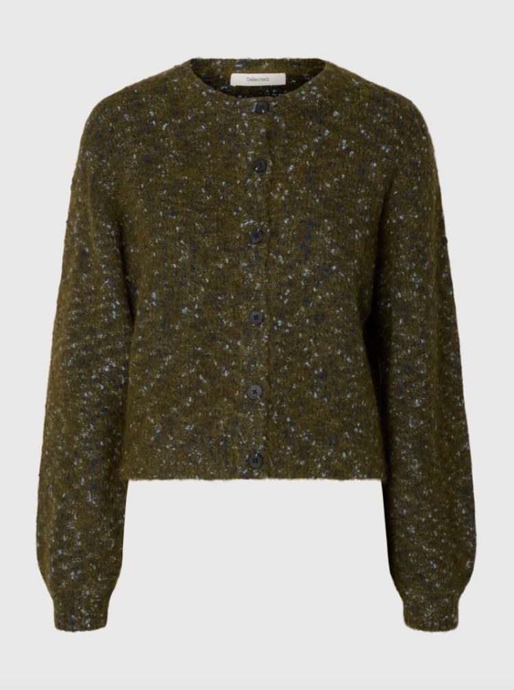 Slwkat ls knit short cardigan Fir green navy 