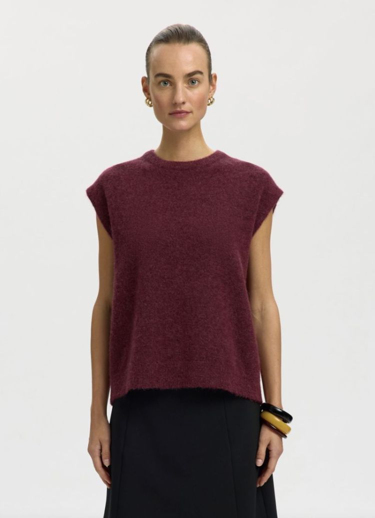 Slwlulu LS knit vest noos Tawny port mela