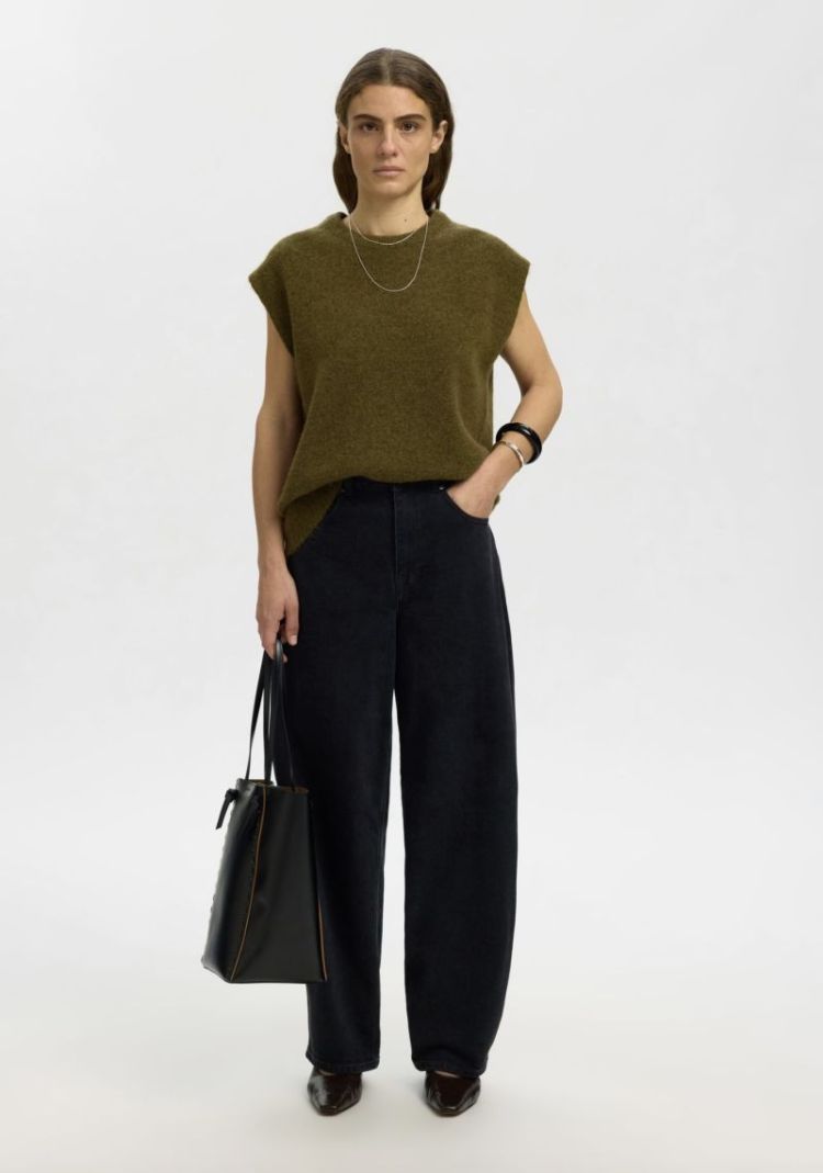 Slwlulu LS knit vest noos Fir green / sno
