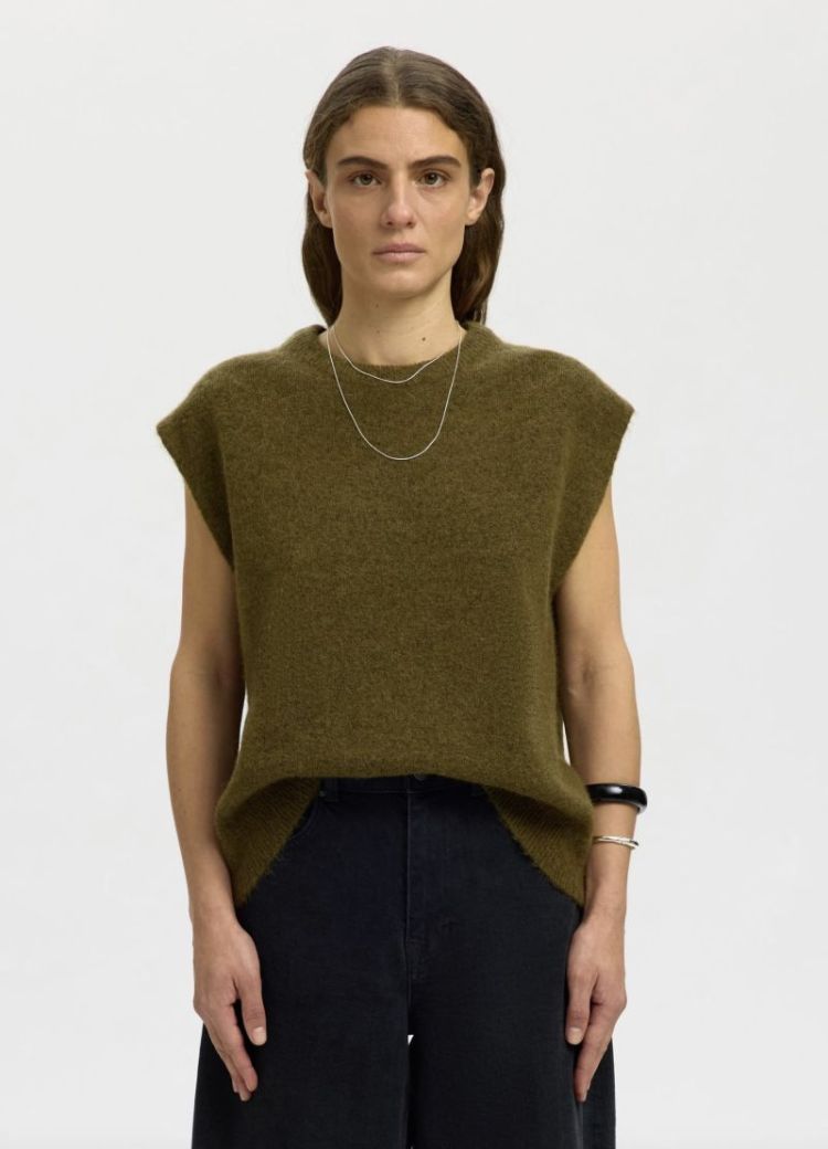 Slwlulu LS knit vest noos Fir green / sno