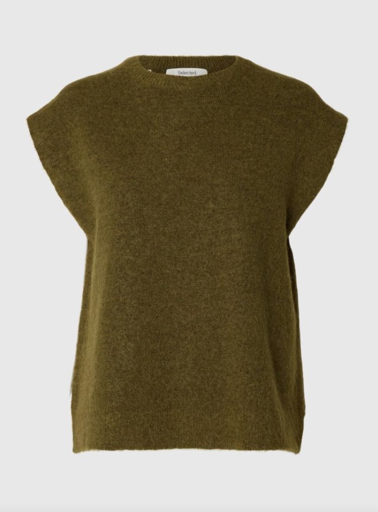Slwlulu LS knit vest noos Fir green / sno
