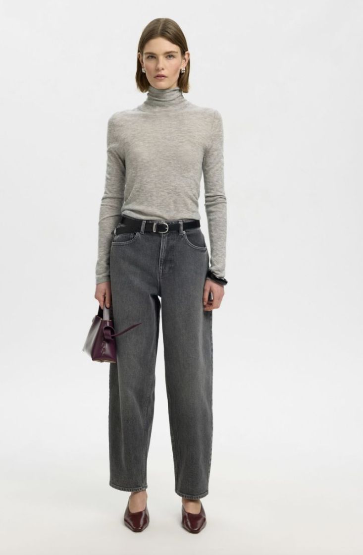 Slwvendy wool LS knit roll nek Light grey mela