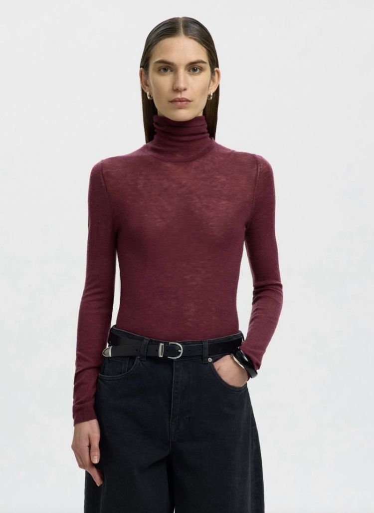 Slwvendy wool LS knit roll nek Twany port