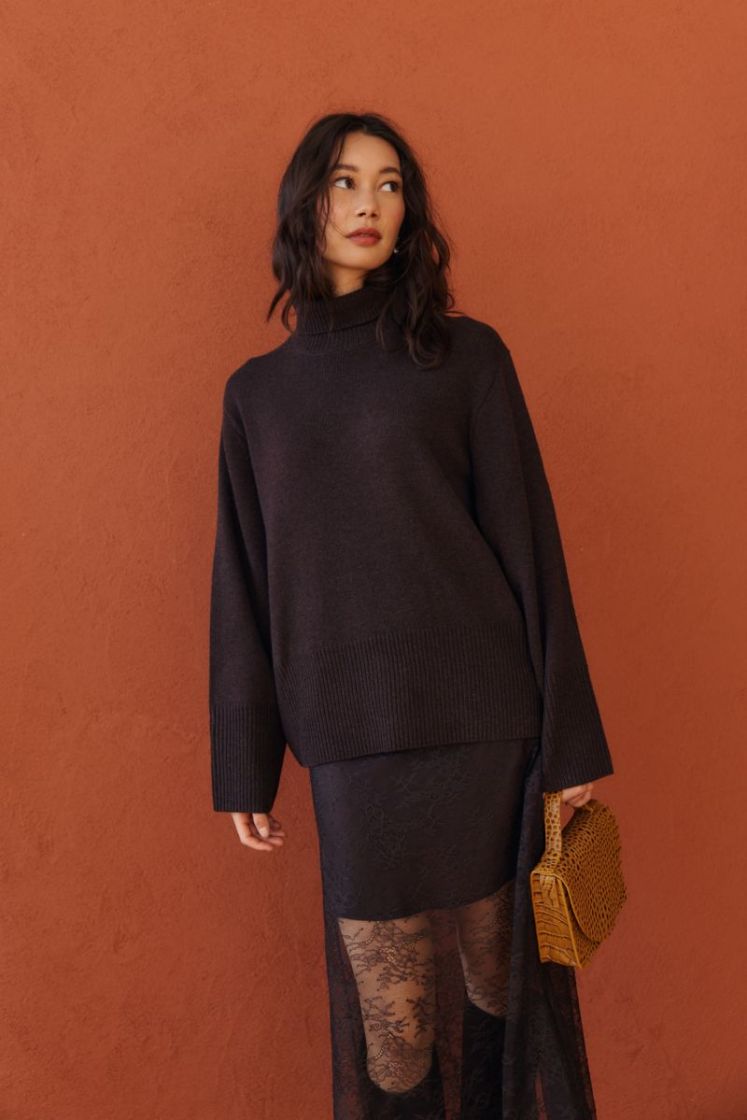 Alpha knit T-neck Dark brown mela