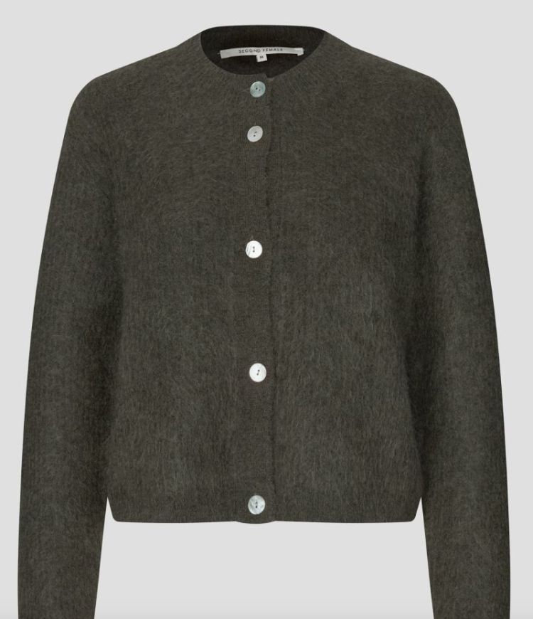 Andreaz knit rib LS cardigan Black olive