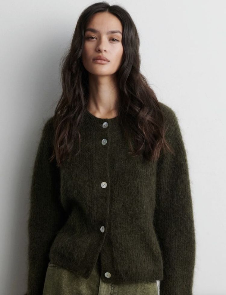 Andreaz knit rib LS cardigan Black olive